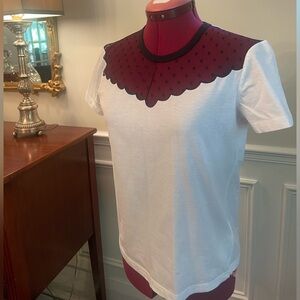Red Valentino never worn pristine top with custom black lace neckline
